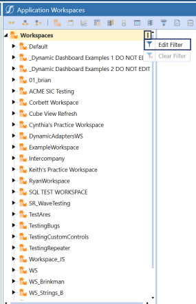 Blue highlight box on the edit filter option located to the right of Workspaces. 